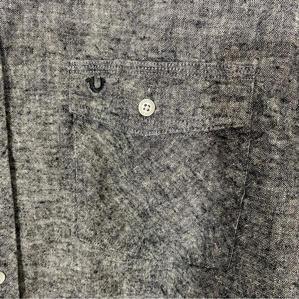 True Religion Mens‎ 3XL Gray 100% Linen Button Down Shirt Top
